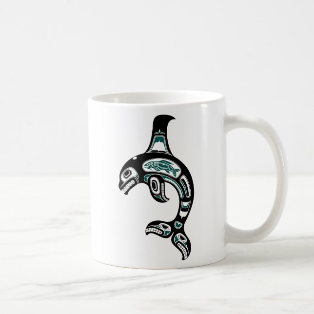 Mug Épaulard bleu et noir d'esprit de Haida (Droite)