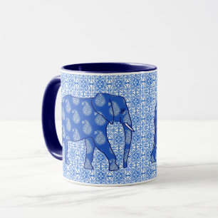 Mug Éphant de Paisley - bleu cobalt et blanc