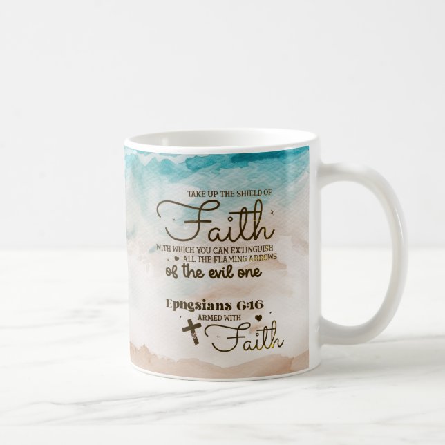Mug Éphésiens 6:16 Prenez le Bouclier de la Bible de F (Droite)