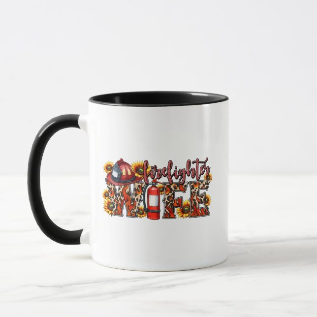Mug Épouse de POMPIER – Impression de tournesol léopar (Gauche)
