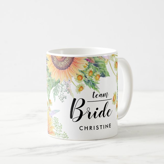 Mug Équipe Mariée. Tournesols Rustiques Cadeau de mari (Devant droit)