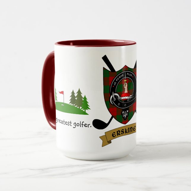 Mug Erskine Clan Badge & Tartan Personnalisé (Devant gauche)
