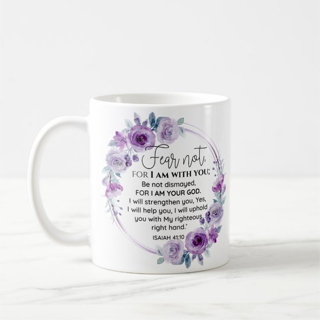 Mug Esaïe 41:10 Crainte non violet Écriture florale (Gauche)