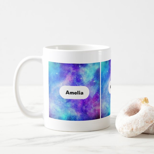 Mug Espace de galaxie violet et bleu Abstrait (Avec donut)