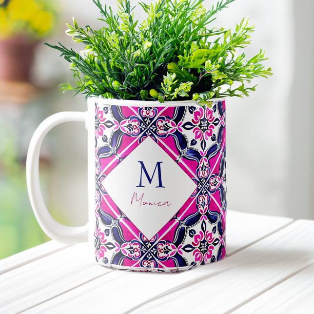 Mug Espagnol Mexicain brideslettres cadeaux monogramme (Spanish Mexican tiles bridesmaid gifts monogram Coffee Mug bridal party favors)