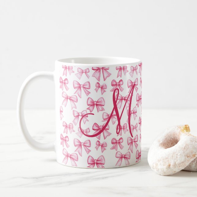 Mug Esthétique Coquette Arc-en-ciel à nœud rose Monogr (Avec donut)