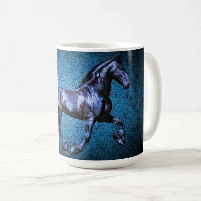 Mug Étalon noir frison/beauté noire, bleu de cheval (Devant droit)