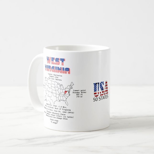 Mug État américain de Virginie-Occidentale sur la cart (Devant gauche)