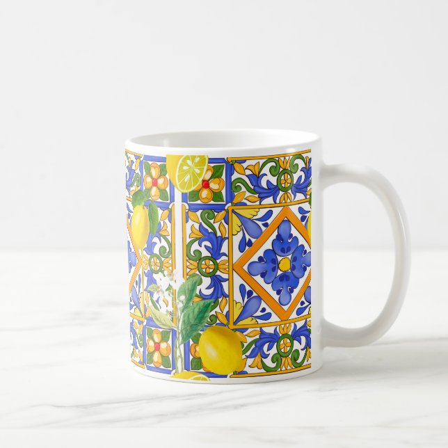 Mug Été, Carreaux siciliens, agrumes, oranges, majolic (Droite)