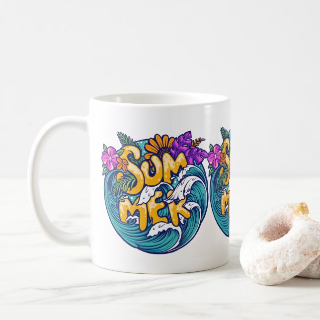 Mug Été Fleurs tropicales Plage Vagues océaniques (Avec donut)