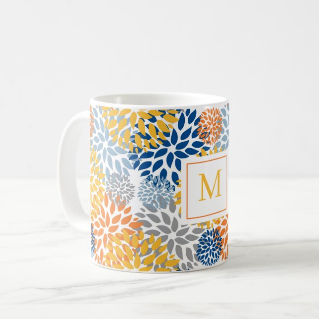 Mug Été Floral Abstrait Couleurs lumineuses Monogrammé (Devant gauche)