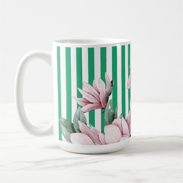 Mug Été, printemps, imprimé magnolia rayé vert (Gauche)