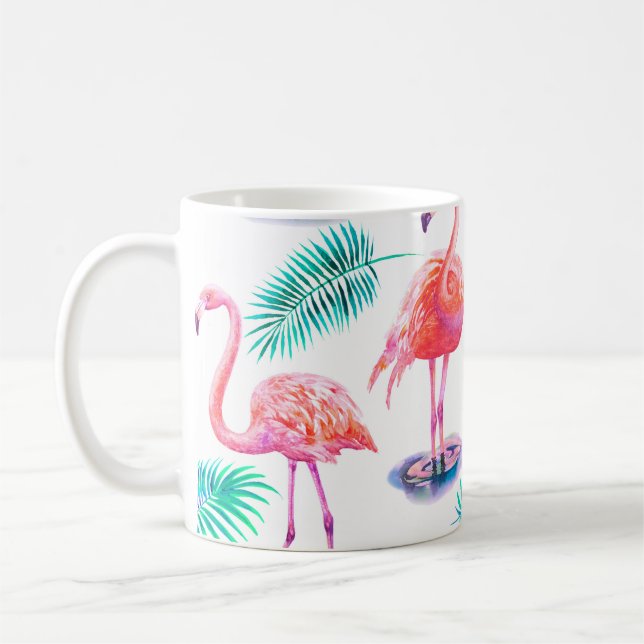 Mug Été tropical avec flamants roses feuilles de palmi (Gauche)