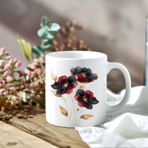 Mug Ethérée aquarelle or noir fleurs bordeaux