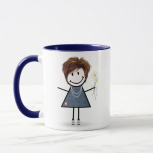Mug Étiquette Figure Girl avec marguerites