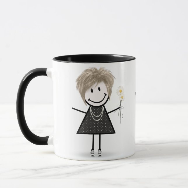 Mug Étiquette Figure Girl avec marguerites (Gauche)