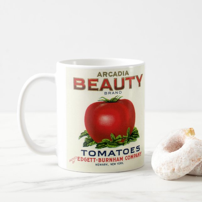 Mug Étiquette vintage de fruit, Arcadia Beauté Tomates (Avec donut)