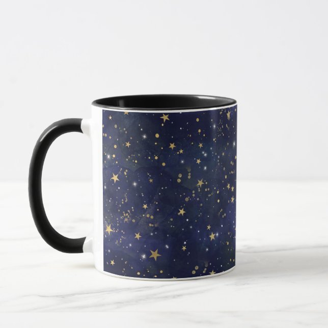 Mug Etoiles célestes bleues et dorées Aquarelle lunair (Gauche)