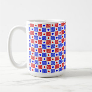 MUG ÉTOILES ET CARRÉS ROUGE BLANC BLEU PATRIOTIQUES