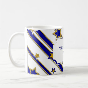 Mug Etoiles & Grilles Motif or bleu + vos idées