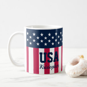 Mug Étoiles personnalisées en bandes Rouge Blanc Bleu 
