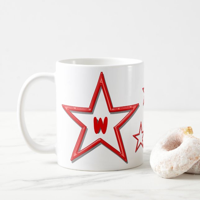 Mug - Étoiles rouges avec initiales (Avec donut)