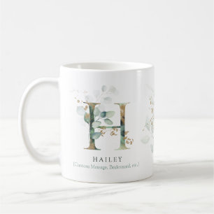 Mug Eucalyptus Gold Monogramme initial H vert chic