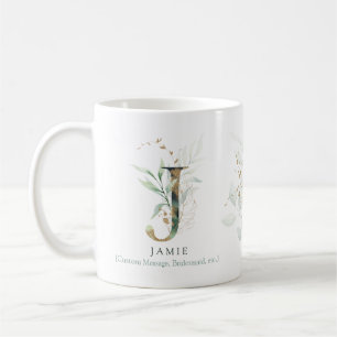 Mug Eucalyptus Gold Monogramme initial J vert chic