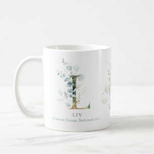 Mug Eucalyptus Gold Monogramme initial L vert chic