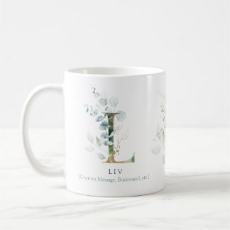 Mug Eucalyptus Gold Monogramme initial L vert chic