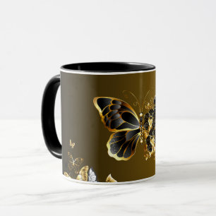 Mug Euphonie Dorée – Papillon Noir et Or Art
