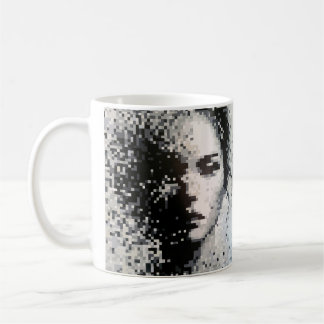 Mug Évaporation Portrait chic pixel art noir et blanc