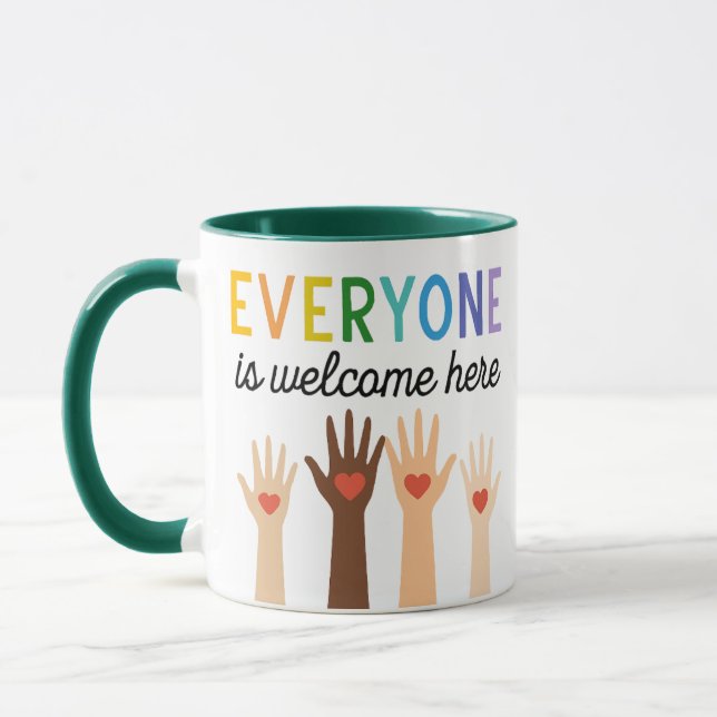 Mug Everyone Is Welcome Here  Diversity with Heart  (Gauche)