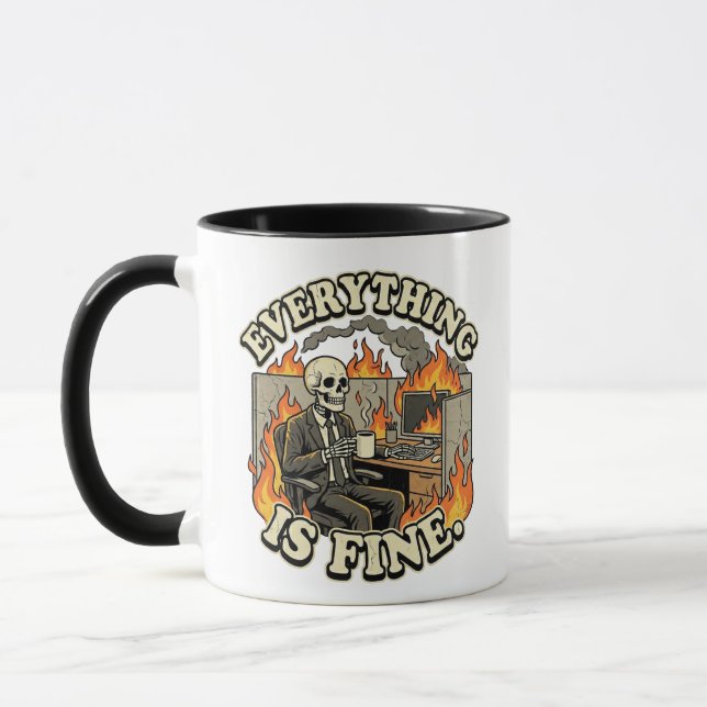 Mug Everything Is Fine | Funny Skeleton Dumpster Fire  (Gauche)