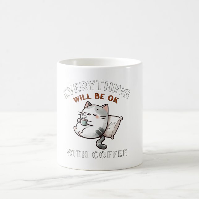 Mug Everything Will Be OK with Coffee Cat (Centre)