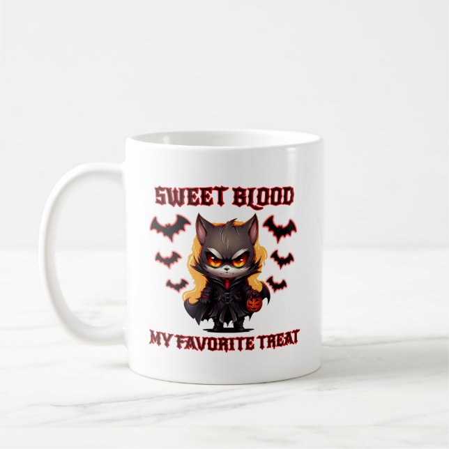 Mug Evil Vampire Chat Halloween Citrouille Chat Éffray (Gauche)