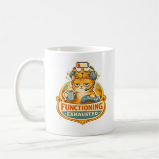 Mug Exhausted Gamer Cat King Funny Coffee Gaming Art