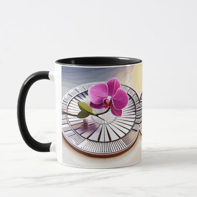 Mug Exquise orchidée rose repose sur une plaque d'arge (Gauche)