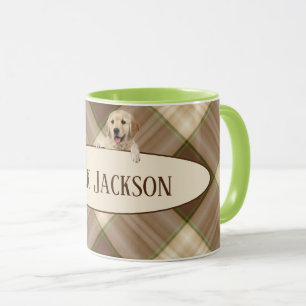 Mug Extrait d'or sur motif plaid brun avec nom