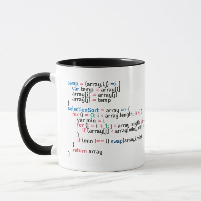 Mug Extrait du code de programmation de tri de sélecti (Gauche)