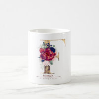 F Monogramme Floral Bourgogne Rouge et Navy Blue