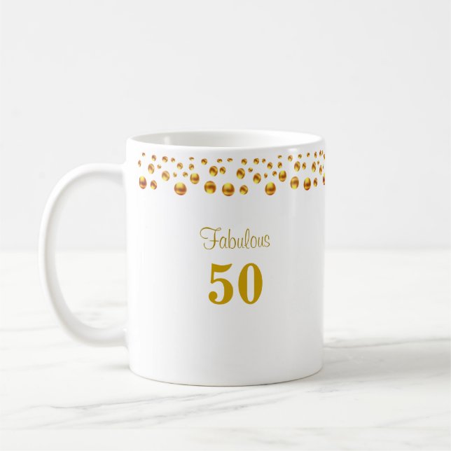 Mug Fabuleux 50 Anniversaire & Golden Confetti en Blan (Gauche)