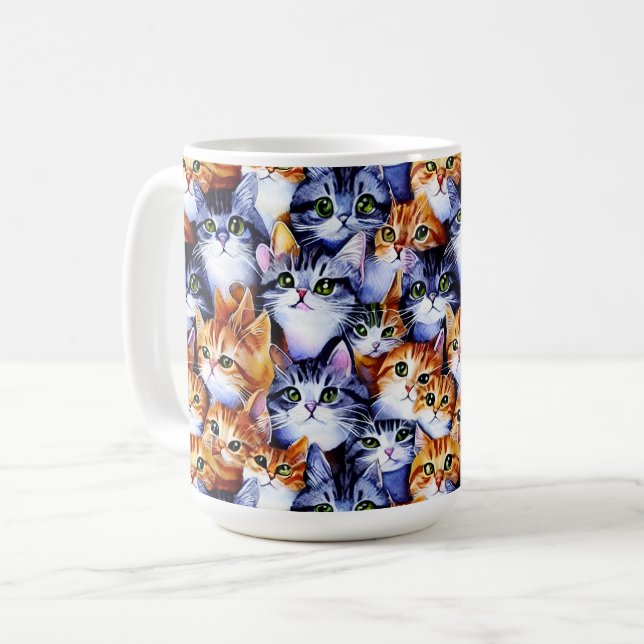 Mug Face de chat impression collage sans couture motif (Devant gauche)