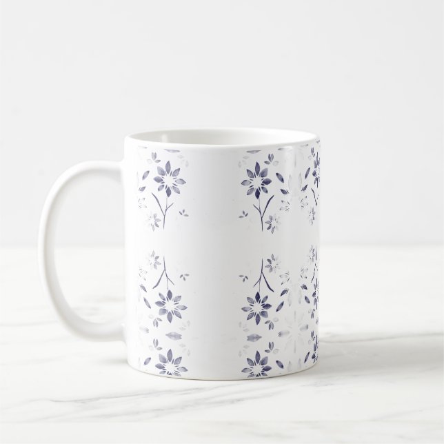 Mug Faded Blue and White Floral Pattern (Gauche)