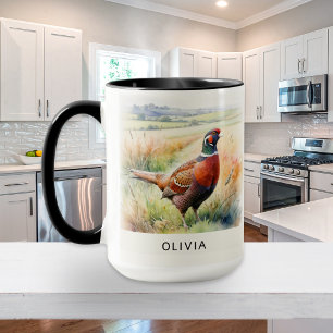 Mug Faisan à l'aquarelle Faune de campagne Personnalis
