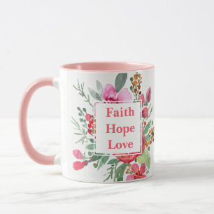 Mug Faith Hope Love aquarelle fleurs Monogramme