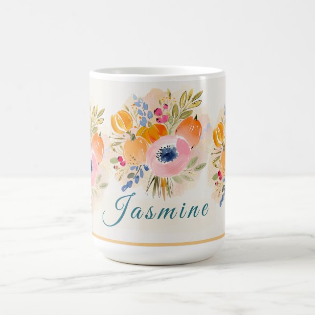 Mug Fall Watercolor Pumpkin & Bloom (Centre)