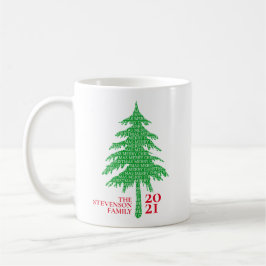 Mug Famille d'arbre de Noël moderne rouge et vert