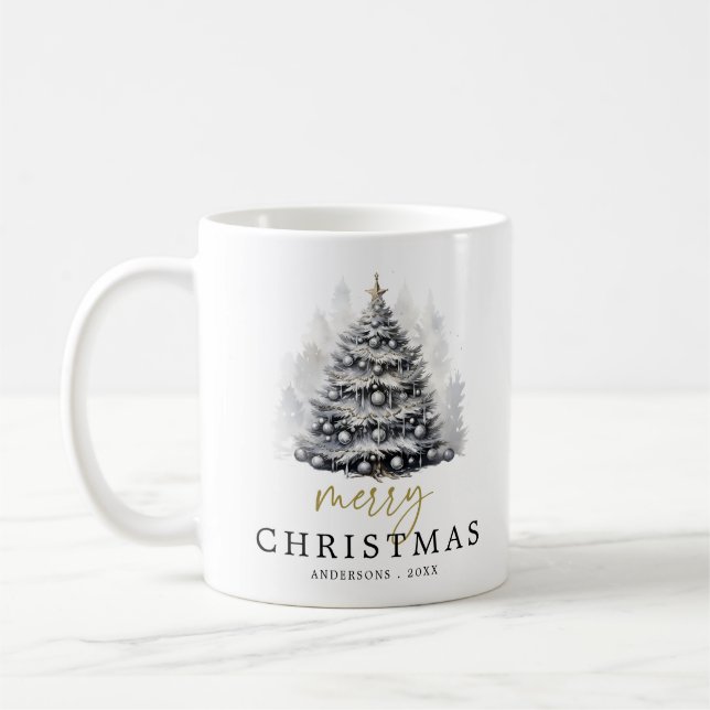 Mug Famille d'arbre de Noël noir et blanc moderne (Gauche)