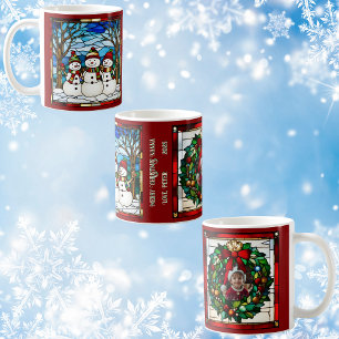 Mug Famille de bonhomme de neige Faux vitrail